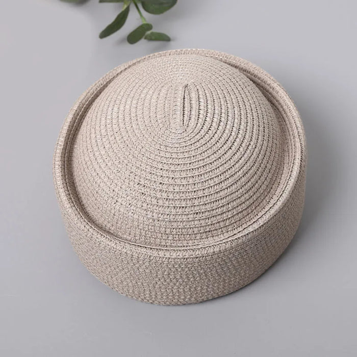 Straw Pillbox Hat Summer Beret Sun Hats Japanese Retro Weeding Fedora Hostess Fashion Millinery Fascinator Designer Painter Hat