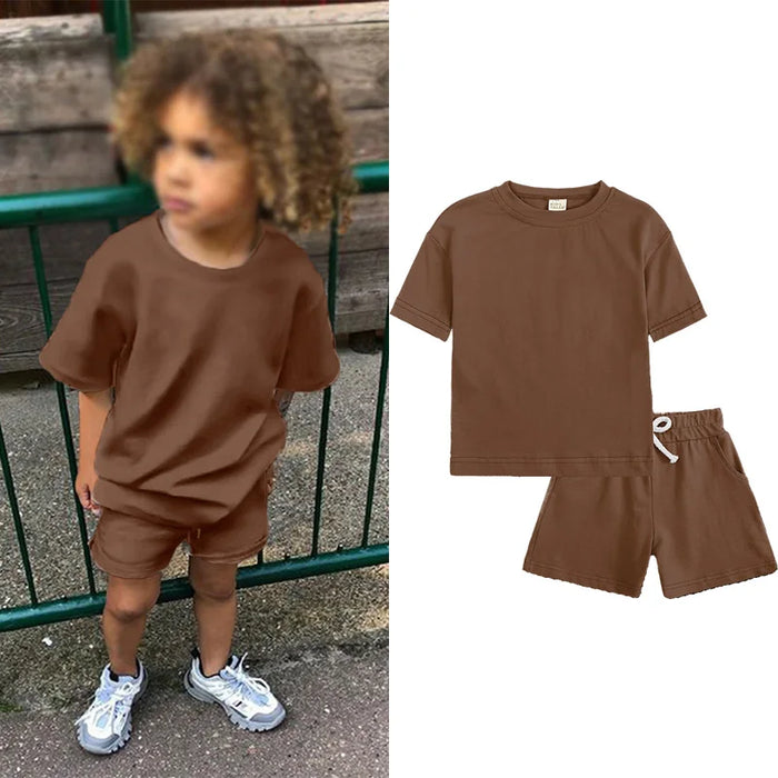 Summer Essential Tracksuit Children's Clothing Sets Suit For Girls Short Sleeve Top+Shorts Boys Costume Kids Outfits Sportswear
