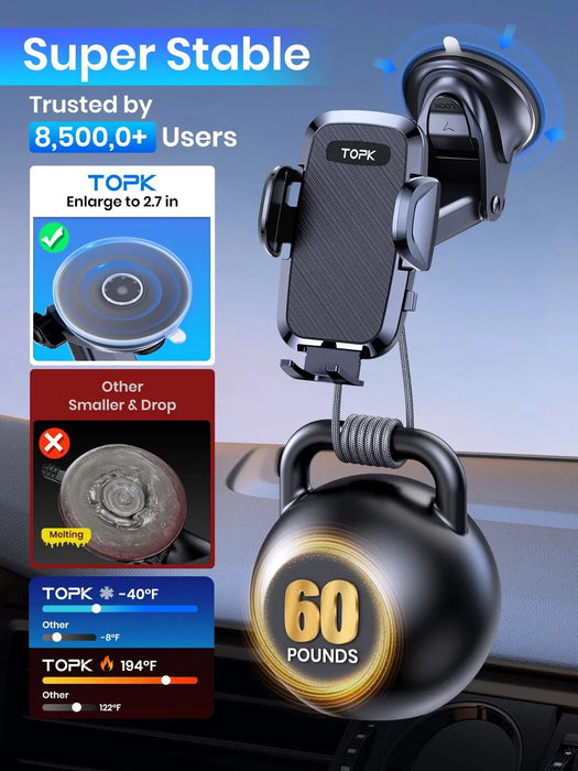 TOPK Cell Phone Holder for Car,Phone Mount Dashboard Windshield for iPhone 14 13 12 11 Pro Max,Samsung Galaxy S20+ S10 Note Plus