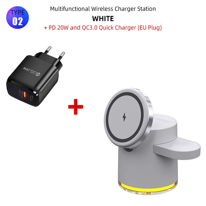 4 in 1 Magnetic Wireless Charger Station for IPhone 15 14 13 12 Pro iWatch 8 7 6 Airpods Pro Samsung 15W Charging Dock Station