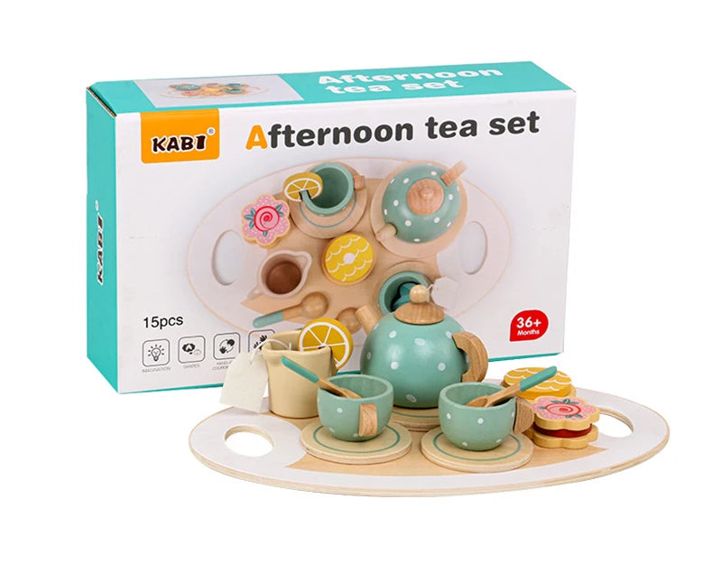 Wooden Afternoon Tea Set Toy Pretend Play Food Learning