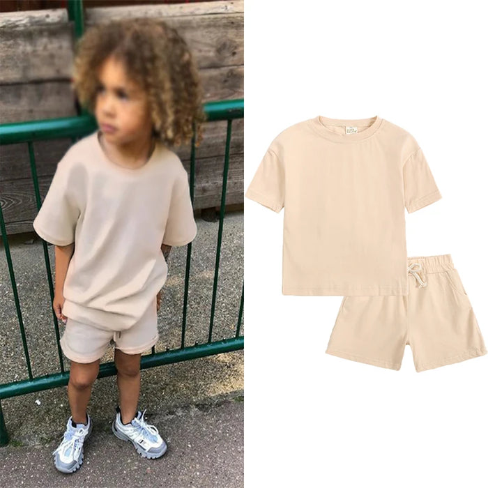 Summer Essential Tracksuit Children's Clothing Sets Suit For Girls Short Sleeve Top+Shorts Boys Costume Kids Outfits Sportswear