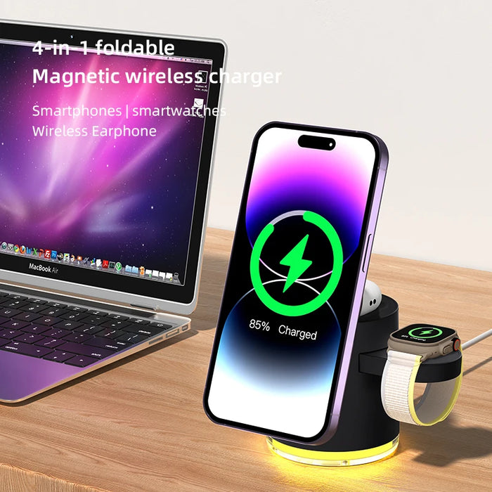 4 in 1 Magnetic Wireless Charger Station for IPhone 15 14 13 12 Pro iWatch 8 7 6 Airpods Pro Samsung 15W Charging Dock Station