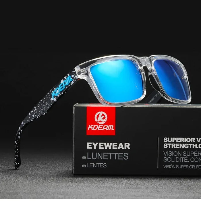 KDEAM polarized square sunglasses, mirror ice blue lenses (C12)