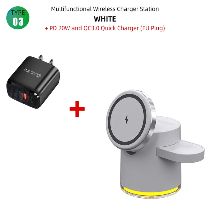 4 in 1 Magnetic Wireless Charger Station for IPhone 15 14 13 12 Pro iWatch 8 7 6 Airpods Pro Samsung 15W Charging Dock Station