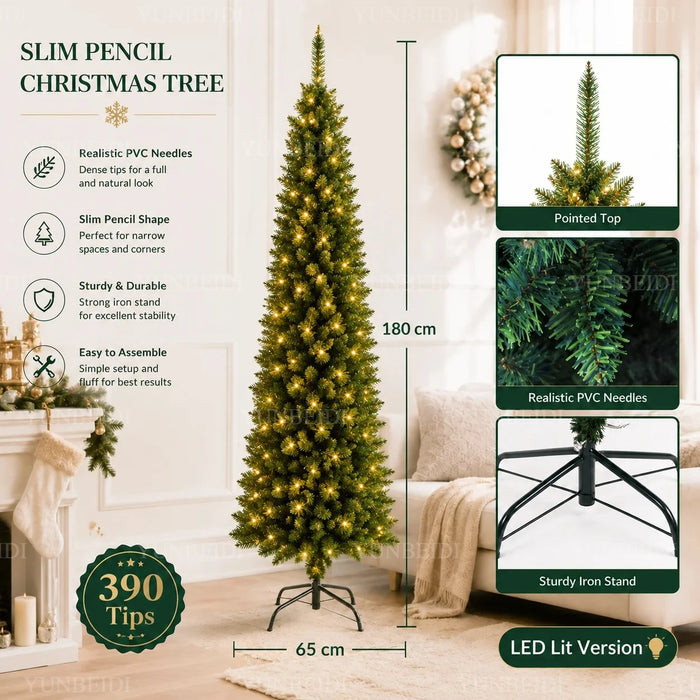 Pencil Artificial Christmas Tree PVC Material Encryption Christmas Tree 120CM to 210CM Family Christmas Party Arrange Decoration