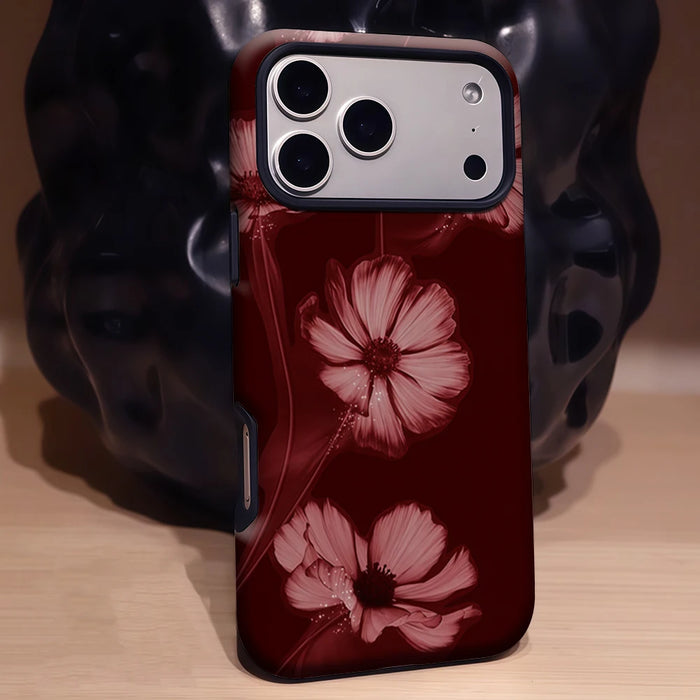 Burgundy Star Bloom Phone Case for IPhone 17 16 15 14 13 Pro Max Plus for Magnetic Single Double-layer Tough Case