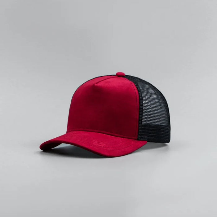 Leather Label Custom Logo Five-panel Suede Baseball Cap Men and Women Spring and Summer Color Matching Mesh Truck Driver Hat