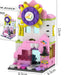 Pink toy shop building block model with sunflower clock, 12 cm tall