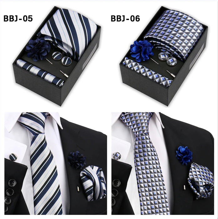 Four men's tie gift sets in assorted patterns with style codes
