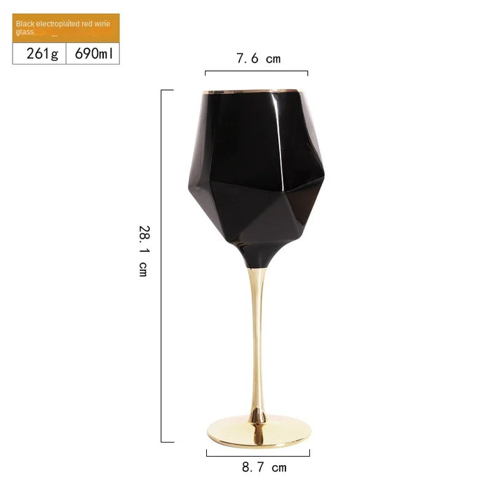 Pure Black Crystal Golden Edge Wine Glass Goblet Light Luxury Irregular Model Room Special Champagne Cup Whiskey Beer Glasses