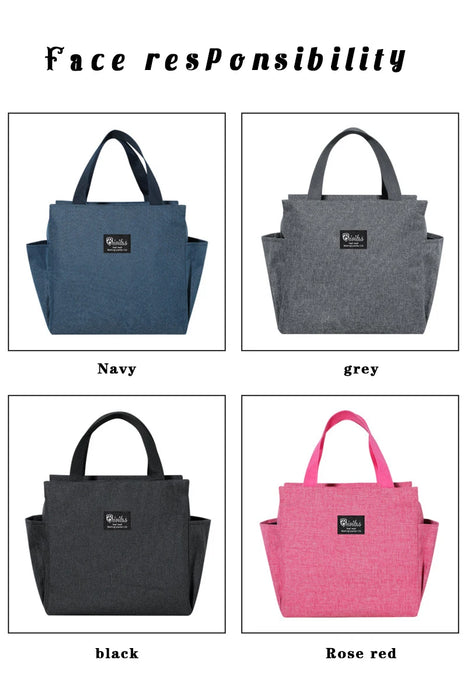 Portable Thermal Lunch Bags Tote Black Gray