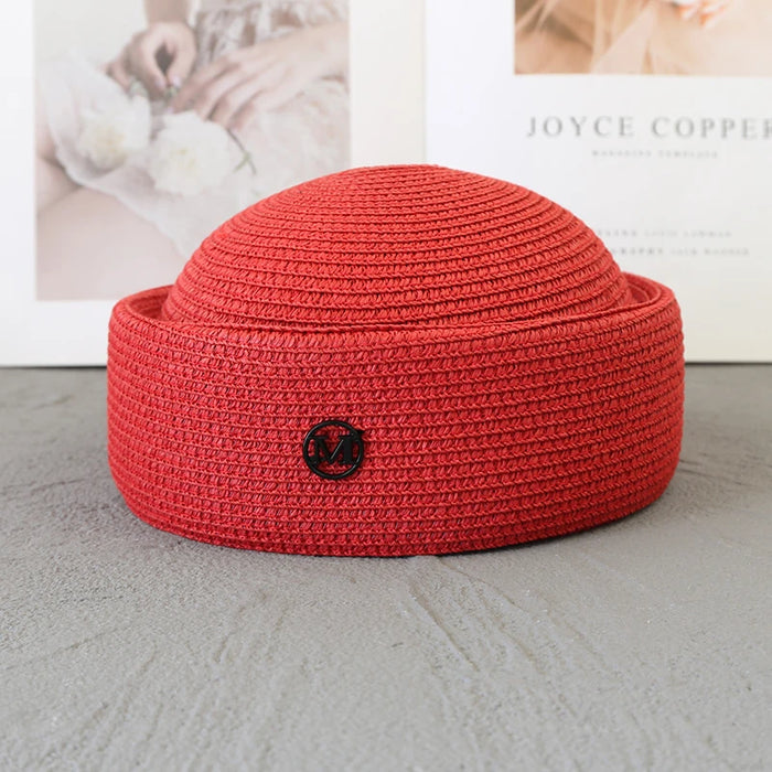 Straw Pillbox Hat Summer Beret Sun Hats Japanese Retro Weeding Fedora Hostess Fashion Millinery Fascinator Designer Painter Hat
