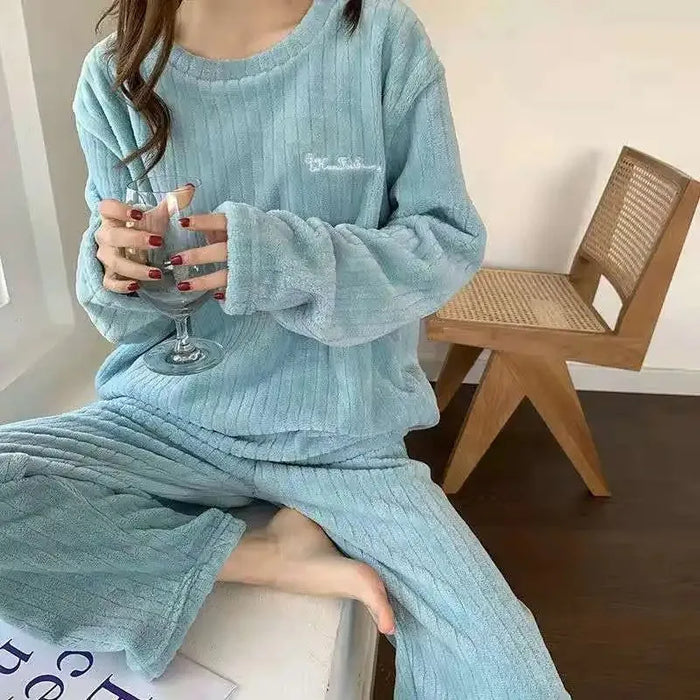 Women Coral Velvet Jacquard Pajama Set Soft Warm Winter Loungewear Comfortable Homewear for Christmas Valentine's Day Gift