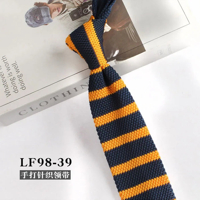 Striped Knitted Neckties For Men Narrow Retro Knitting Neck Tie Korean Style Casual Cravat Shirts Accessories Suit Neckwear