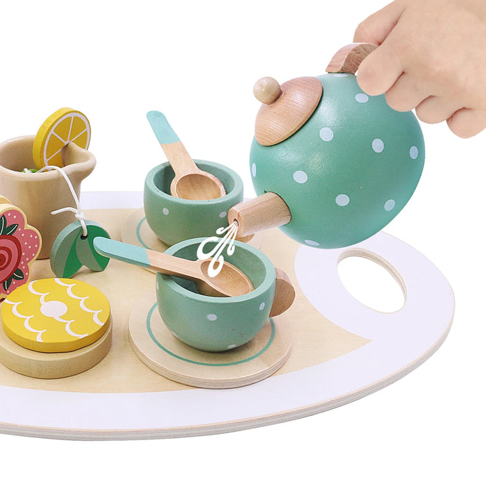 Wooden Tea Set Toys Pretend Play Kitchen Accessories for Kids Afternoon Tea