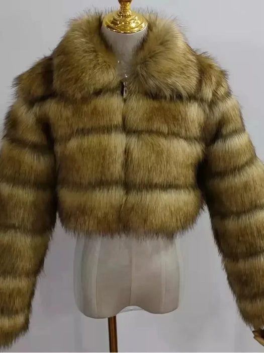 Casual White Black Fluffy Fall Winter Faux Fur Coat Women Short Jacket Long Sleeve Cropped Puffer Fur Jacket For Women Outwear
