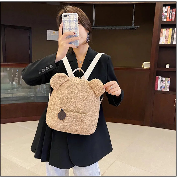 Womens Girls Cute Bear Pattern Backpack Plush
