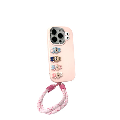 3D labubu Cartoon Phone Case For iPhone 16 15 14 13  Plus Pro Max With Wrist Strap Cute Eyes Soft Cover