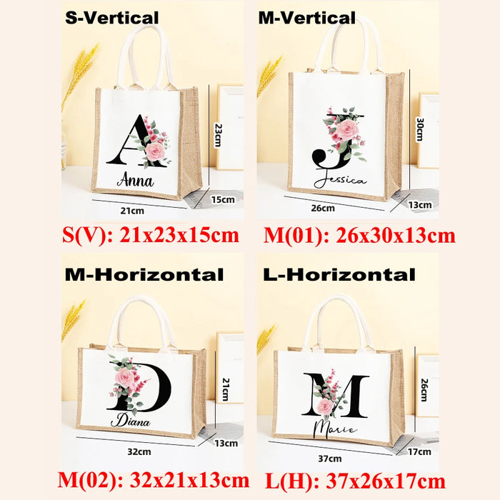 Personalized Name Burlap Tote Shopper Bridesmaid Large Jute Gift Bag Linen