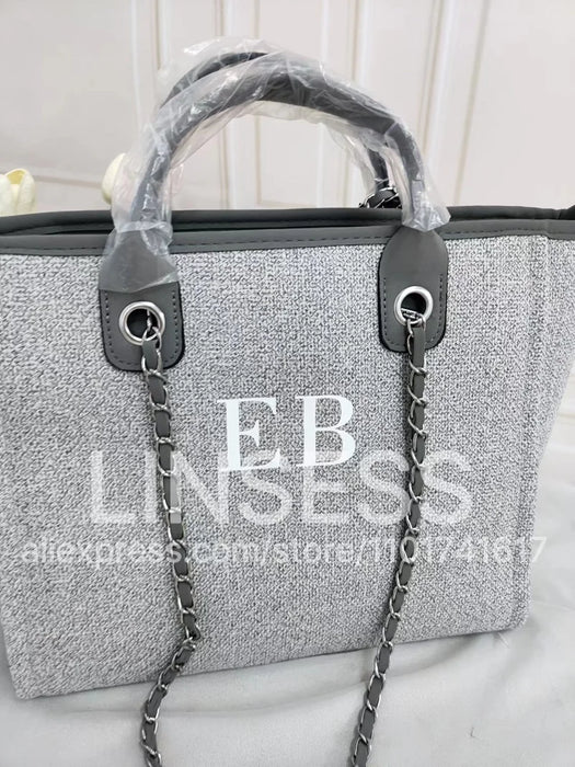 Personalised Chain Monogram Canvas Tote Bag Shoulder Bag