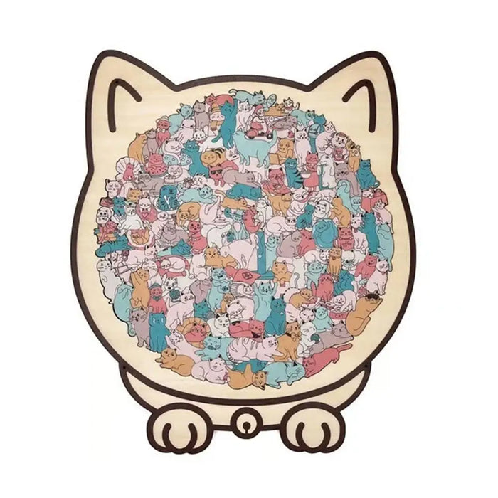 Cat-shaped puzzle in pink and teal