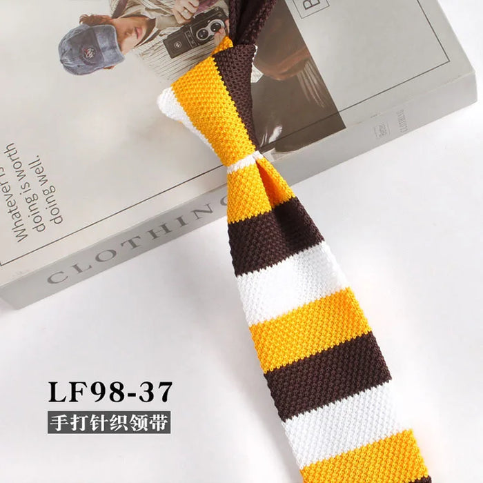 Striped Knitted Neckties For Men Narrow Retro Knitting Neck Tie Korean Style Casual Cravat Shirts Accessories Suit Neckwear