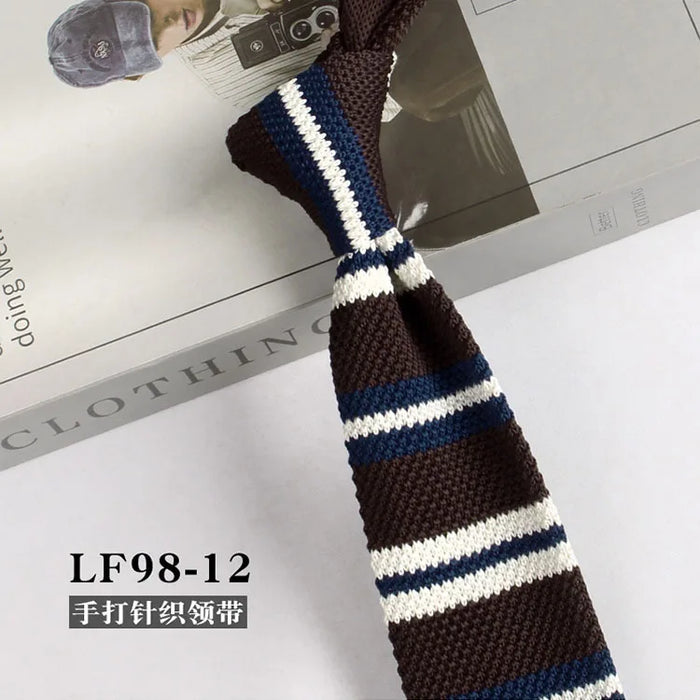 Striped Knitted Neckties For Men Narrow Retro Knitting Neck Tie Korean Style Casual Cravat Shirts Accessories Suit Neckwear