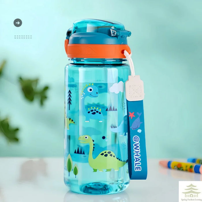 600ml Dinosaur Water Bottle For Kids Water Sippy Cup With Silicone Straw Leakproof Plastic Water Bottles Summer Kids Water Cup