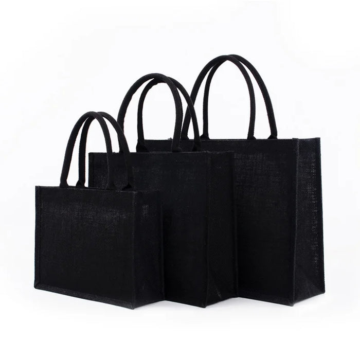 Black Reusable Large Jute Tote Bag Eco Friendly Burlap
