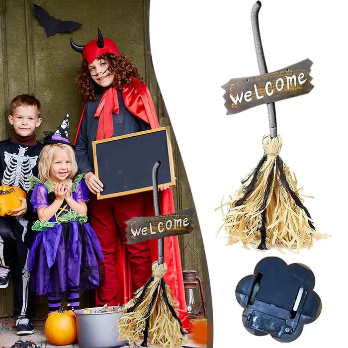 Magic Witch Broom Ornaments DIY LED Lit Sound For Halloween Haunted House Bar Party Motion Sensor Spooky Durable Decoration