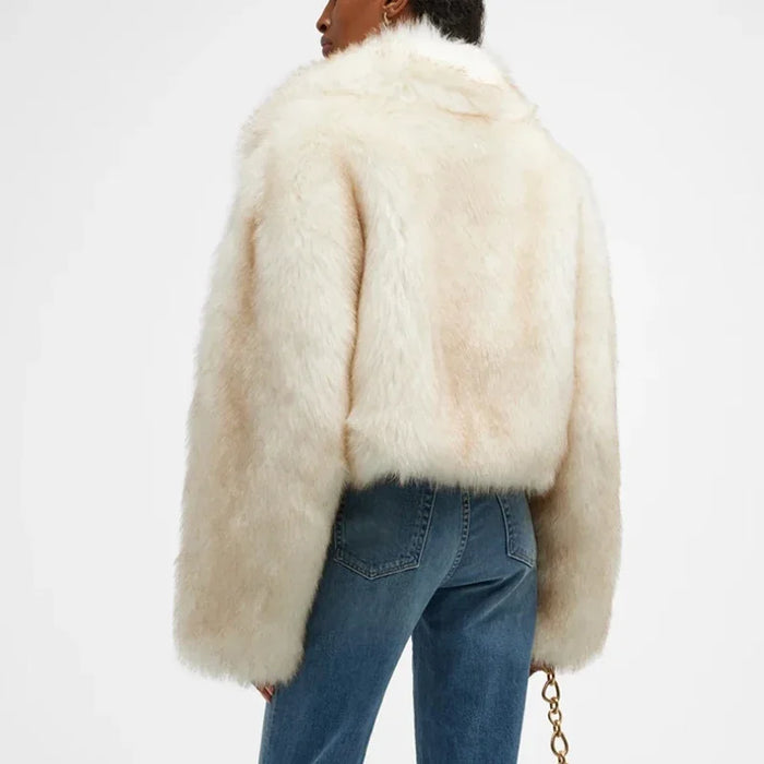 Luxury Brand Runway Fashion Gradient Cropped Fluffy Fur Jacket Coat