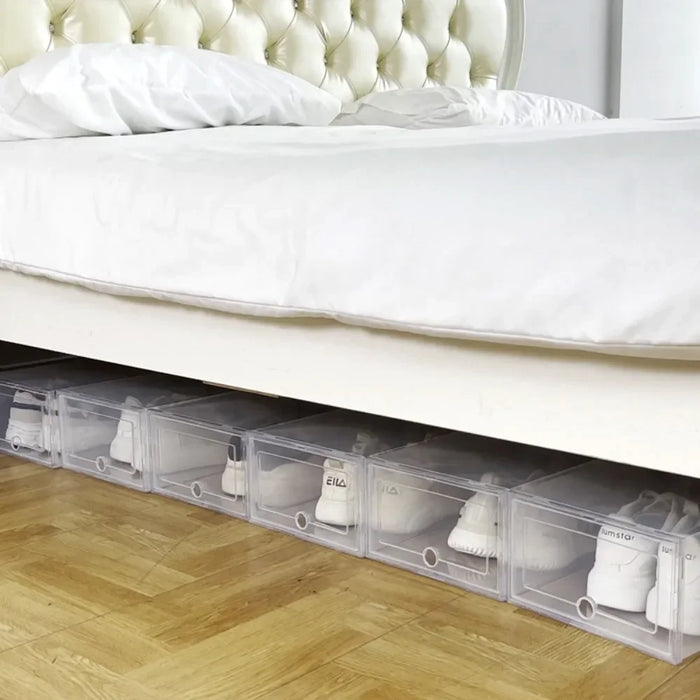 6pcs Transparent Shoe Boxes Stackable Shoe Cases Storage Plastic Shoes Box Dustproof Sneaker Boxes Shoes Furniture Organizers