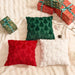 Green, red and white tree pattern cushion covers with gifts