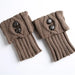Pair of khaki knit leg warmers with two buttons