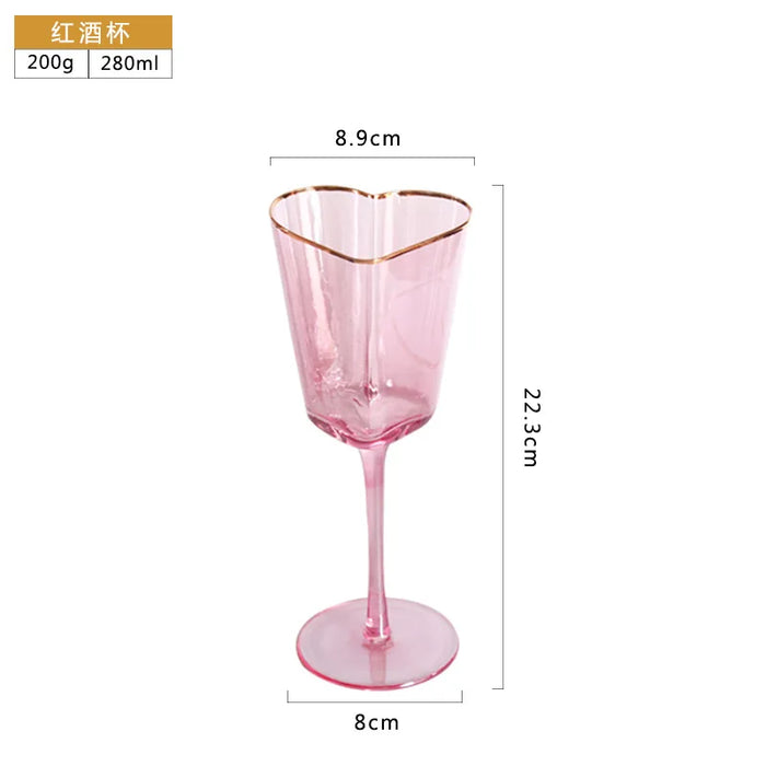 Pink Phnom Penh Heart-shaped Red Wine Glasses Barware Set Hammer pattern Champagne Glasses Juice Glass Mug Goblets