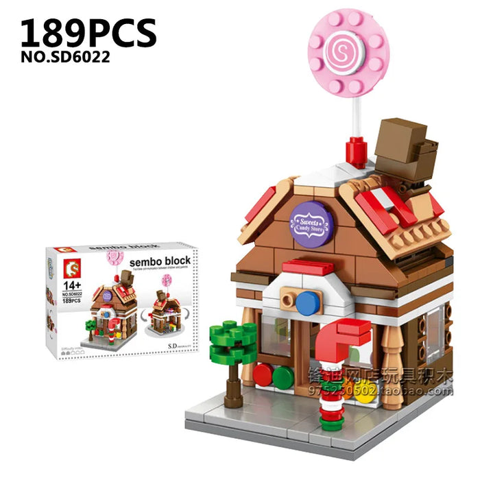 Candy house building block model with lollipop roof, 189 pieces