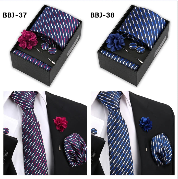 Four men's tie gift sets in assorted patterns with style codes
