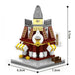 Café building block model with clock tower and striped awnings, 9.7 cm tall