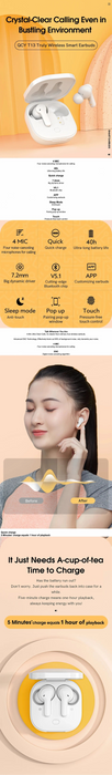 QCY T13 ANC Earphone Bluetooth 5.3 Active Noise Cancellation -28dB Wireless Headphone Fast Charge Earbuds 0.068' Low Latency