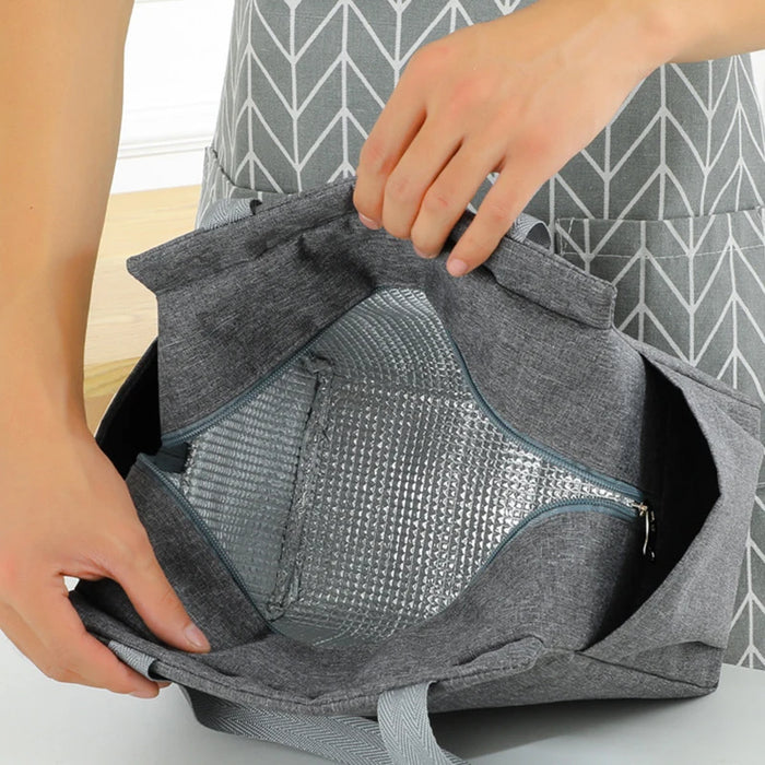 Portable Thermal Lunch Bags Tote Black Gray