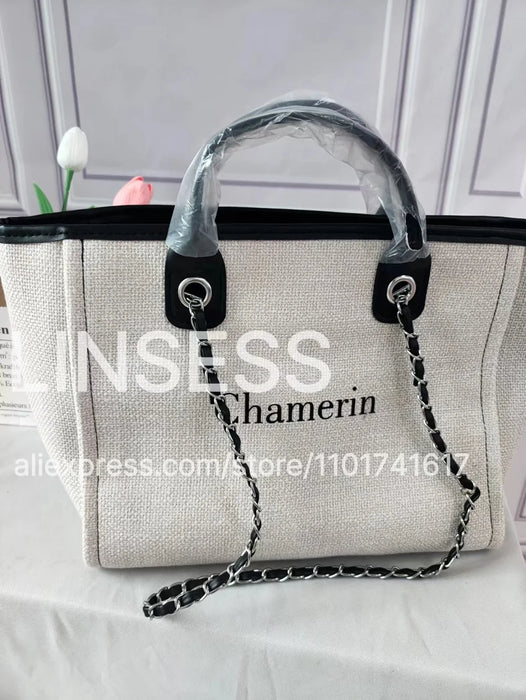 Personalised Chain Monogram Canvas Tote Bag Shoulder Bag