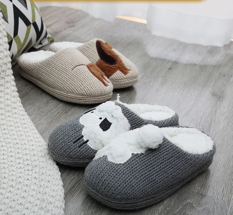 Winter Women's Slippers Cartoon Cute Dog Indoor Warm Non-slip Soft Sole Good Breathable Homeshoes Fashion Causal Cotton Shoes