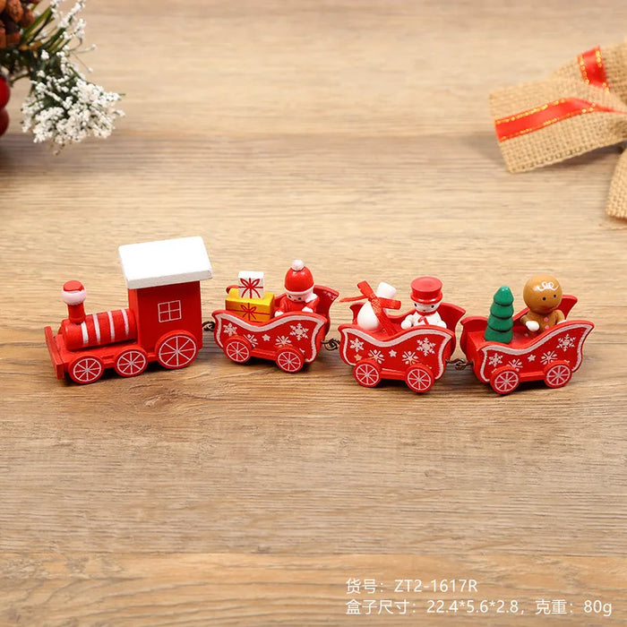 Christmas Decorations Wooden Four Section Small Train Festival Children's Gifts Toy