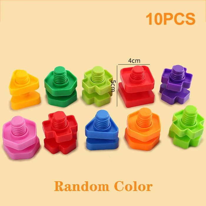 10 jumbo nut and bolt pairs in random colours