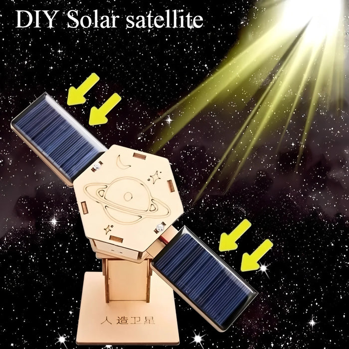 Solar satellite wooden model with two panels