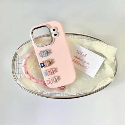 3D labubu Cartoon Phone Case For iPhone 16 15 14 13  Plus Pro Max With Wrist Strap Cute Eyes Soft Cover