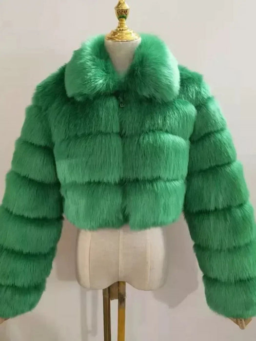Casual White Black Fluffy Fall Winter Faux Fur Coat Women Short Jacket Long Sleeve Cropped Puffer Fur Jacket For Women Outwear