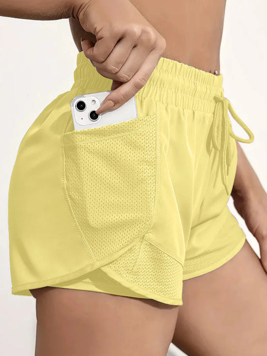 Women's 2 in 1 Running Shorts, High Waisted Quick Dry Athletic Workout Shorts with Mesh Pockets, Breathable Liner Gym Yoga Short