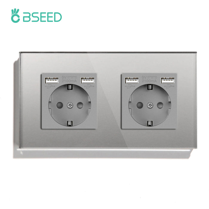 Bseed EU Standard 1/2/3Gang Light Touch Switches Home Wall Switches Gray Glass Sensor Switches Type-c USB Power Charge Sockets